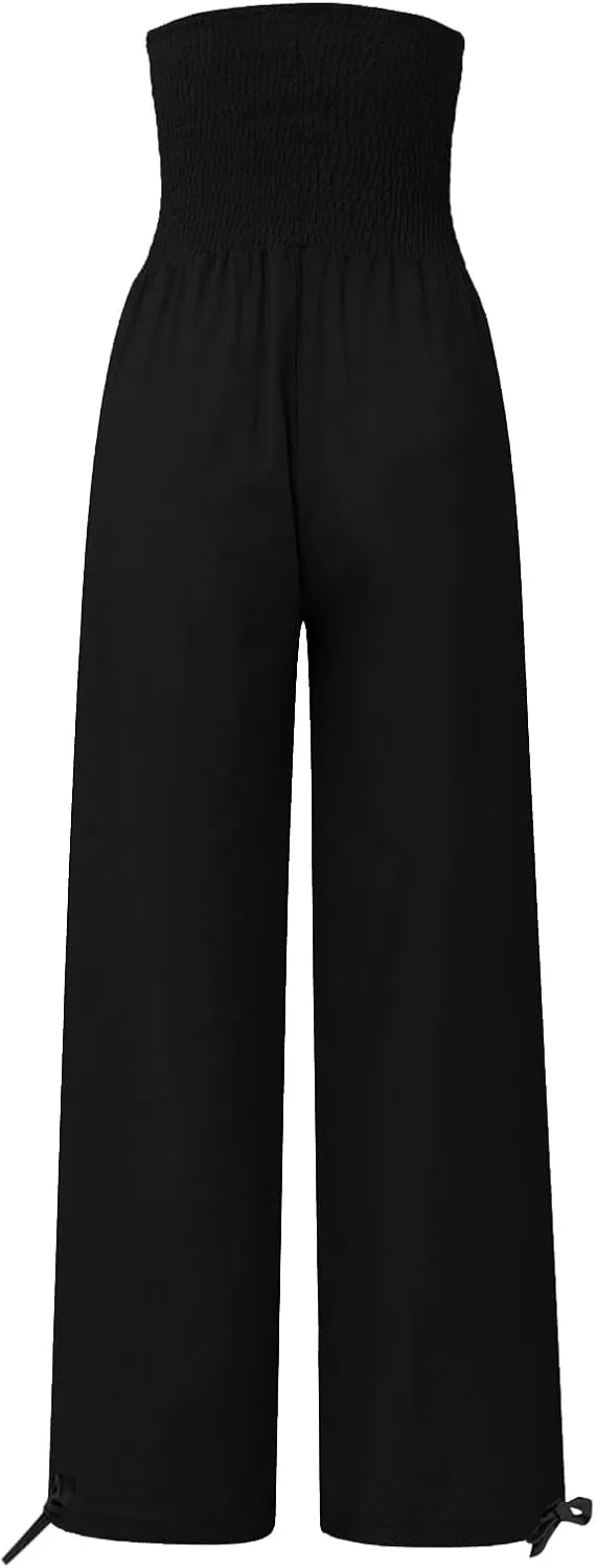 Linen Pants Women Summer High Waisted Cotton Linen Palazzo Pants Wide Leg Long Lounge Pants Work Trousers with Pocket