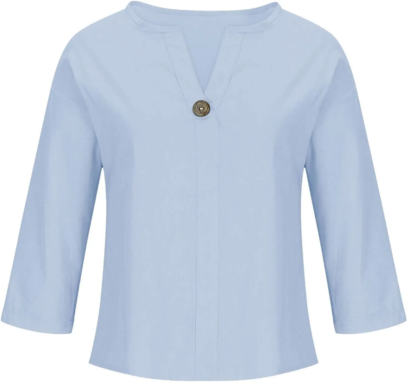 Linen Tops for Women 2025 Summer Trendy 3/4 Sleeve Cotton Linen Shirt Casual Button V Neck Tunic Blouses Plus Size