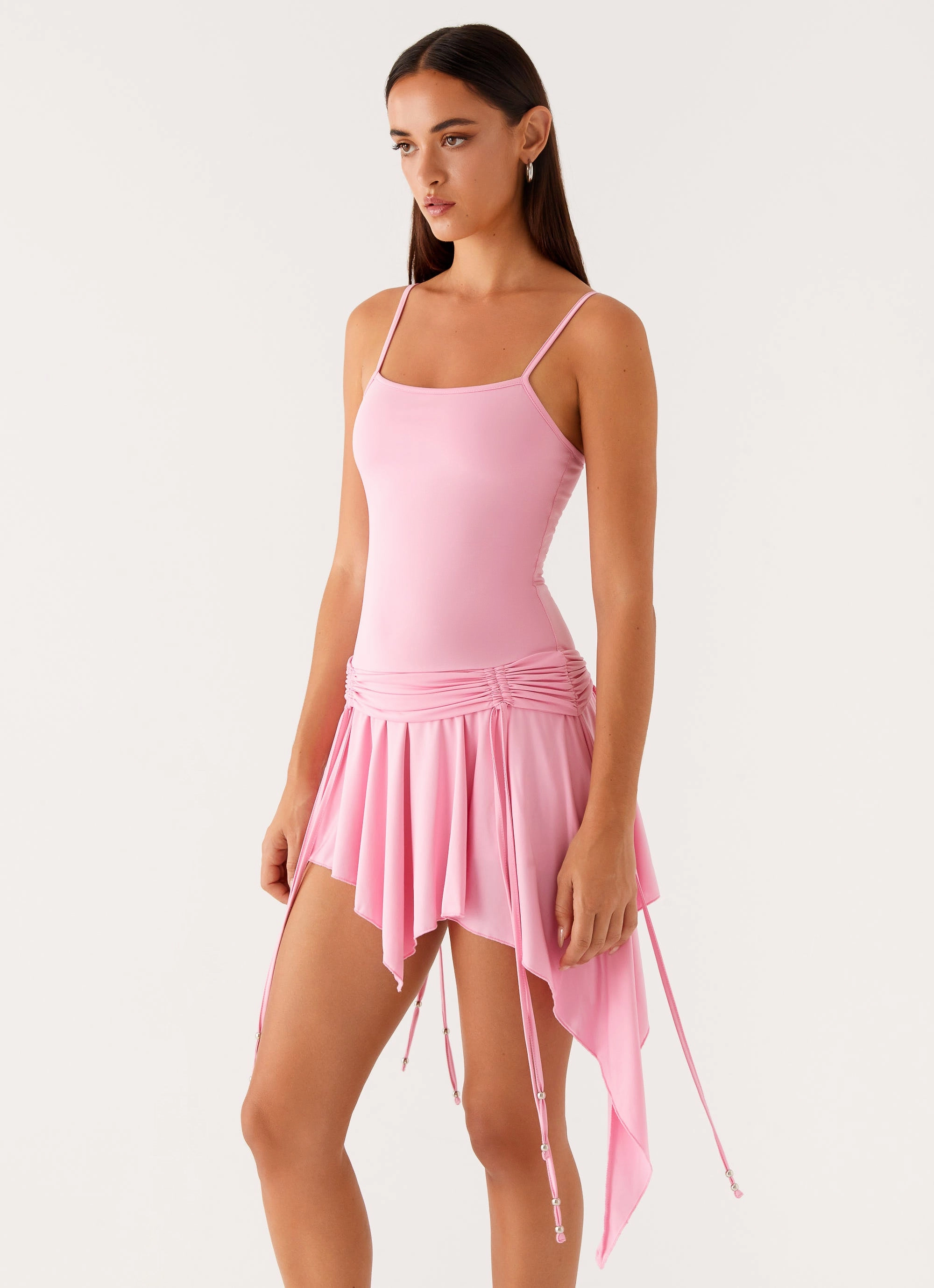 Layered Structure Fashion Collab Lino Mini Dress - Baby Pink