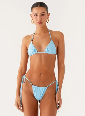 Seamless Pouch Design Anti Pilling Material Liona Bead Bikini Bottoms - Turquoise