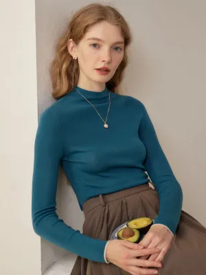 Lisa 100% Wool Half Turtleneck Slim Fit Solid Sweater SeamFreeShoulder