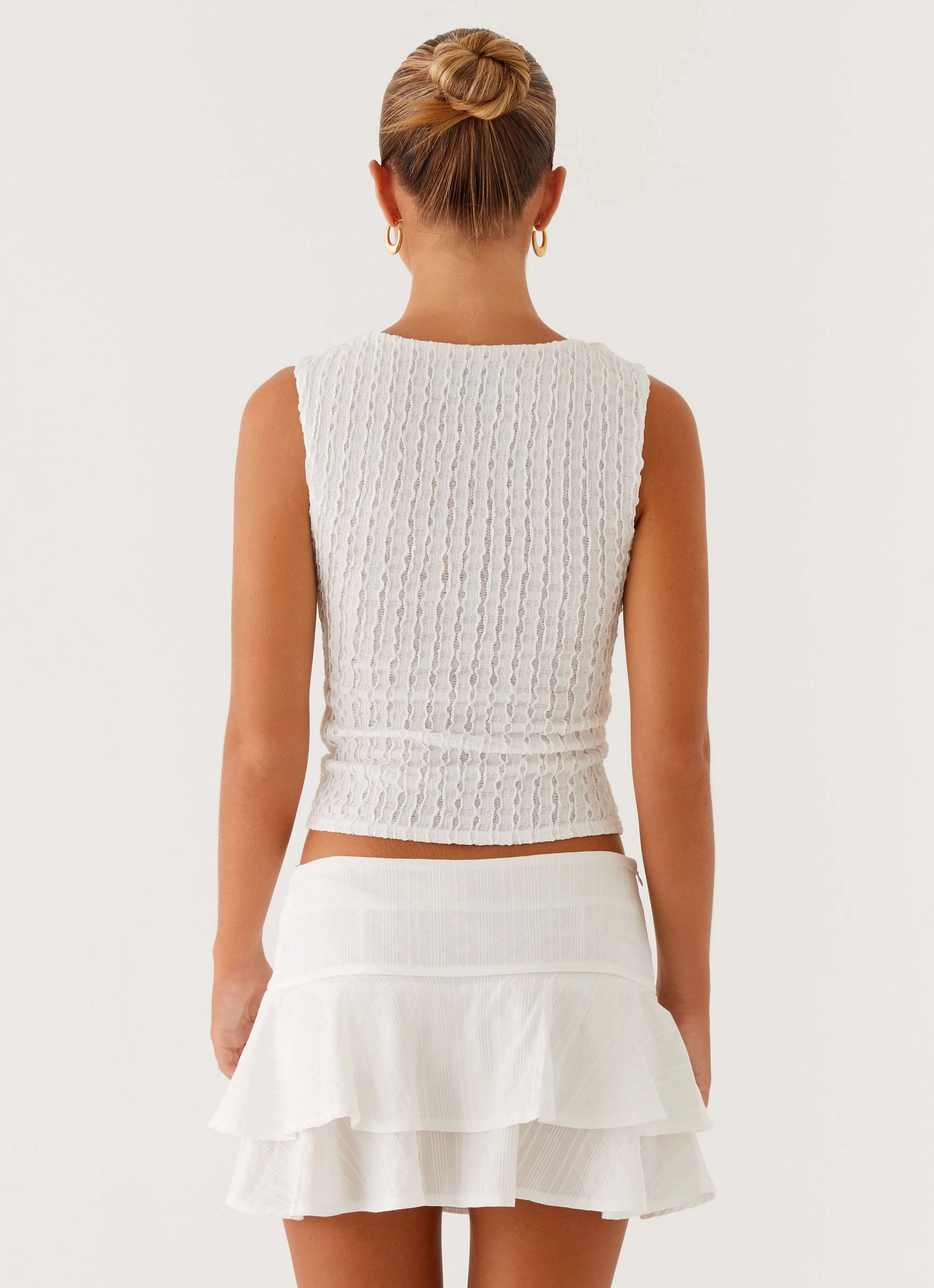 Lisbon Mini Skirt - White Scalloped Edge Adjustable Hem
