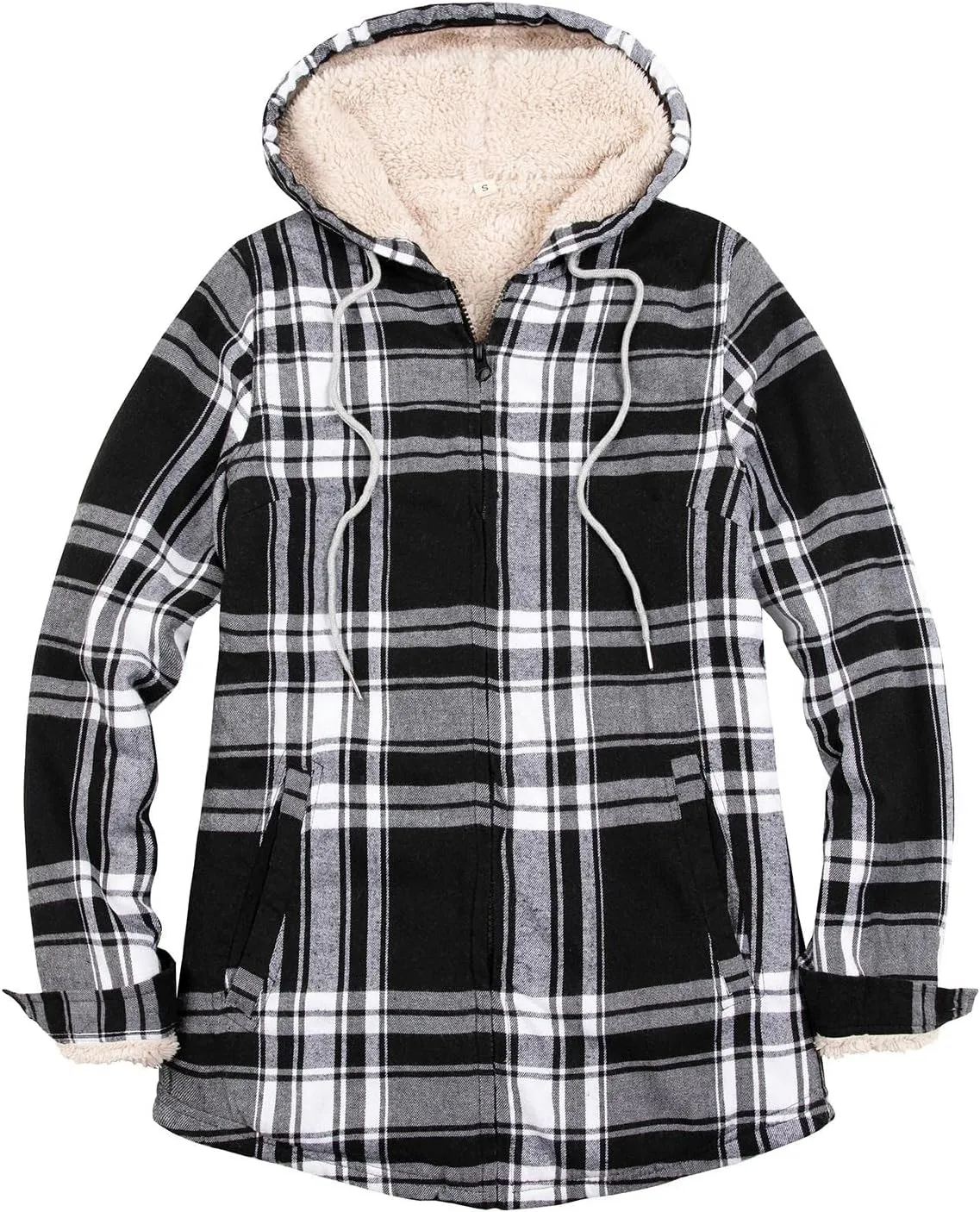 Lisskolo Women Sherpa Flannel Jacket Warm Fleece Lined Plaid Full Zip Flannel Shirt Jacket with Hood