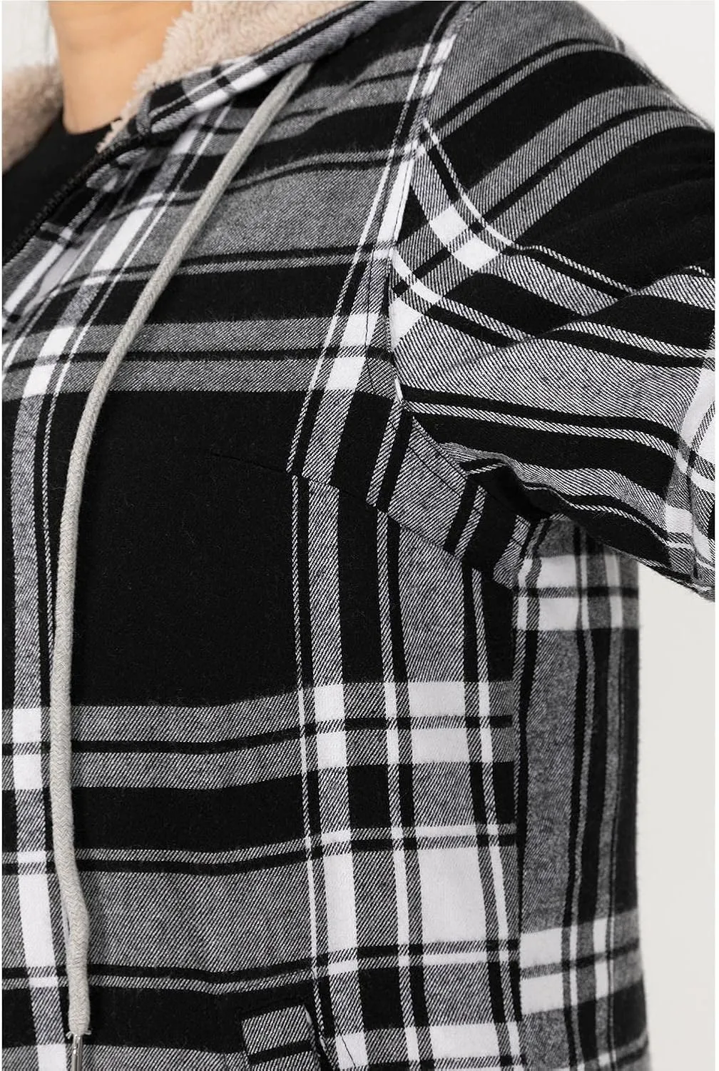 Lisskolo Women Sherpa Flannel Jacket Warm Fleece Lined Plaid Full Zip Flannel Shirt Jacket with Hood