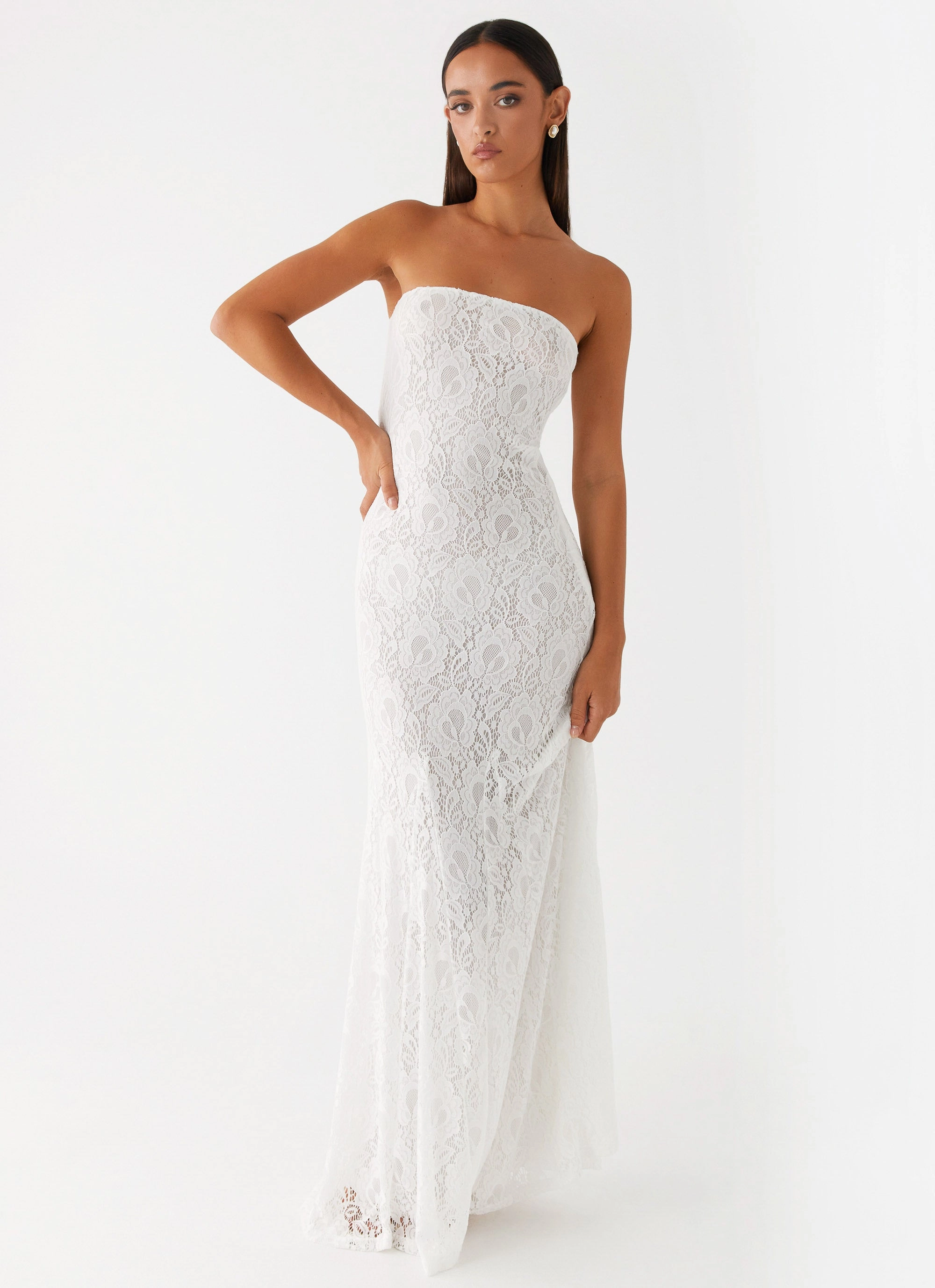Lolita Lace Maxi Dress - Ivory Warm-Layer Open Back