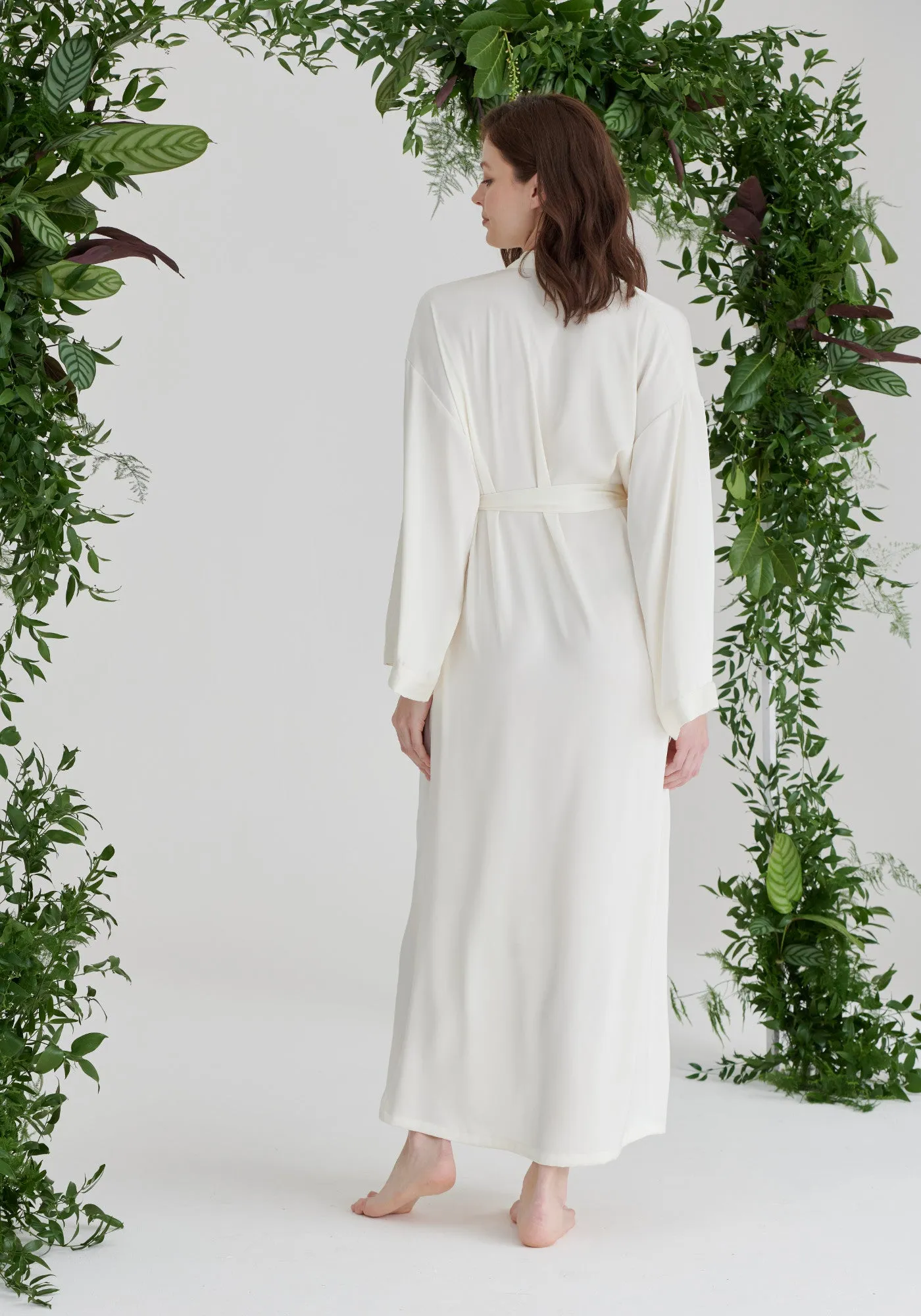 Long Bridal Satin Maxi Robe - Ivory