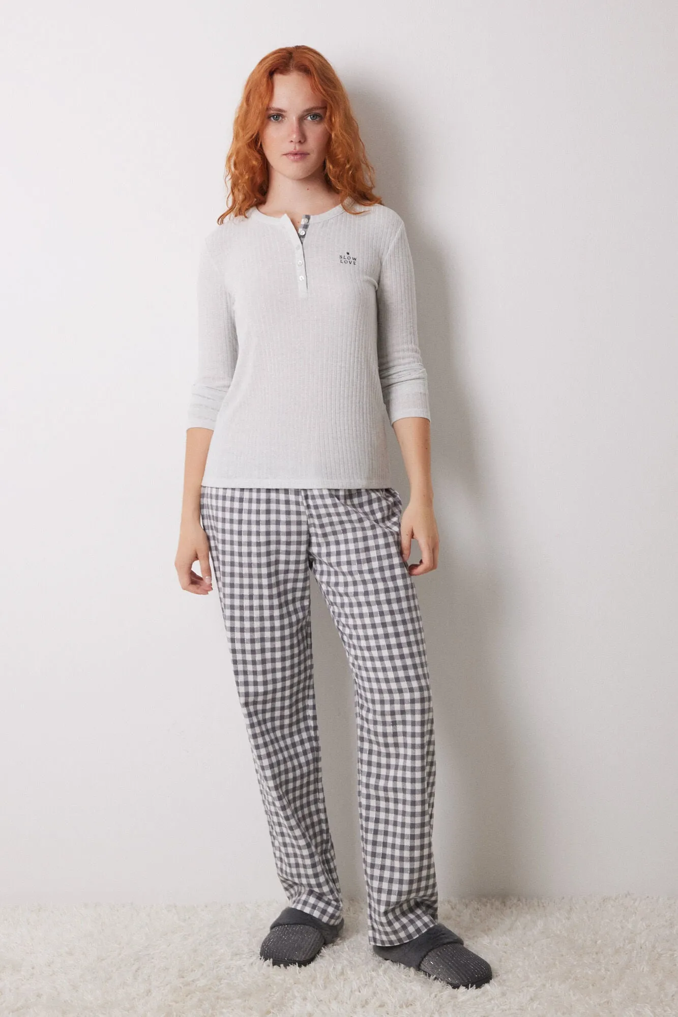 Long grey checked pajamas