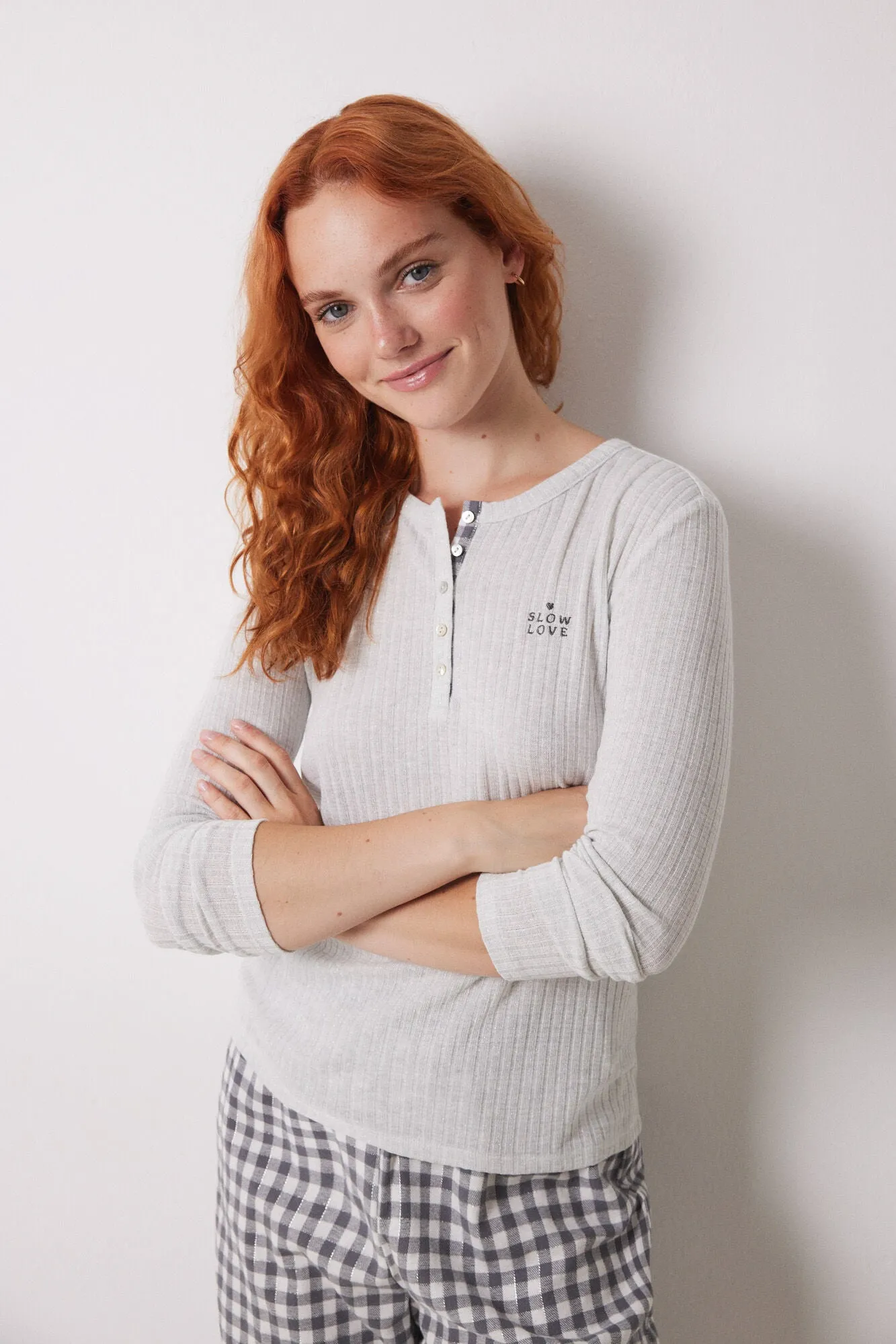 Long grey checked pajamas
