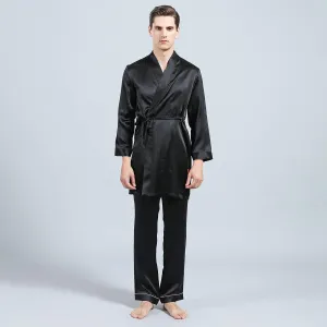 Long Men Silk Pajamas Set with Robe luxury Silk sleepwear