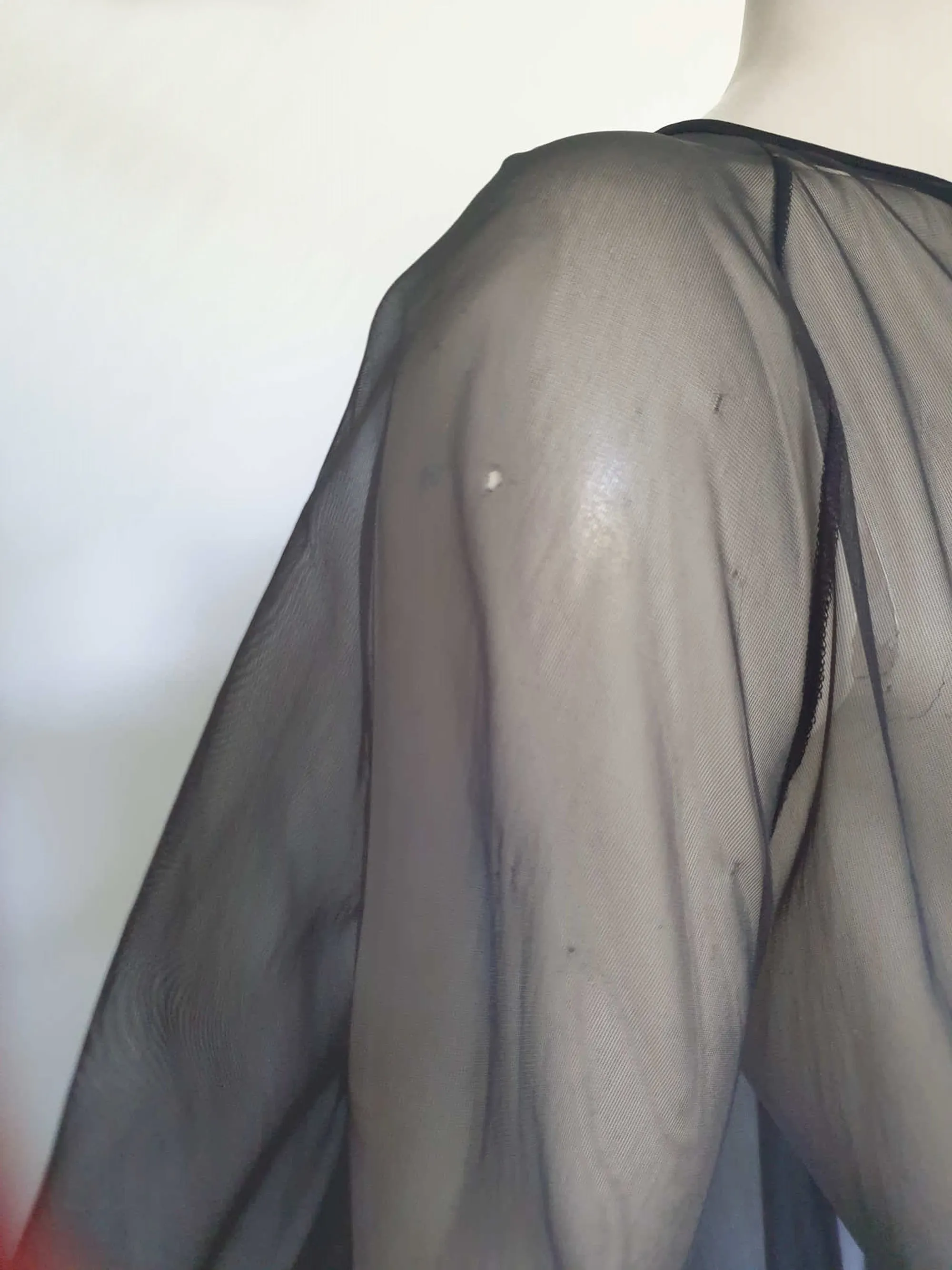 Long Sheer Black Peignoir with Lacy Flared Sleeves by Sakowitz - M
