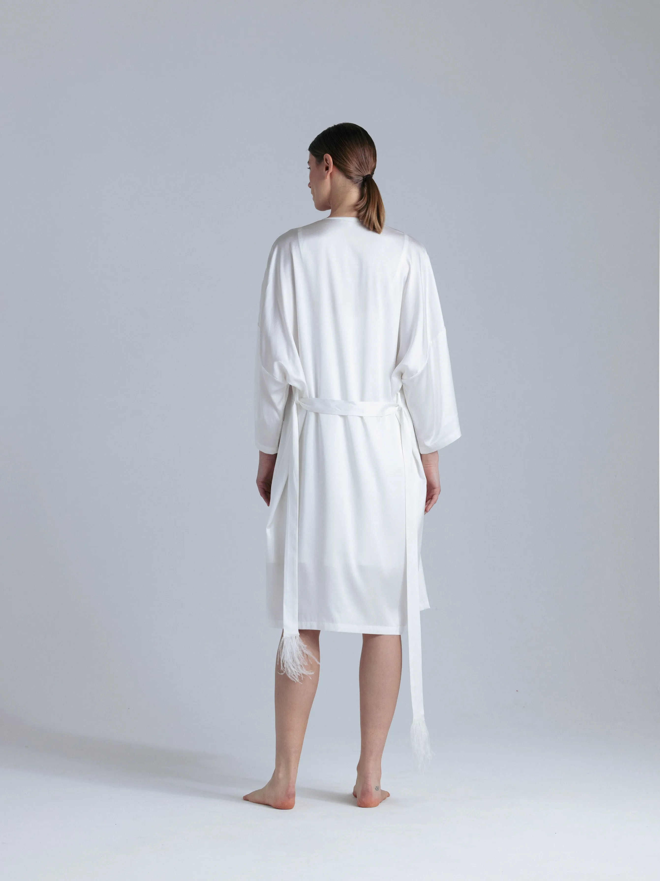 Long Silk Robe and Nightgown Set 'Meteya&Aphrodite' in Milk White