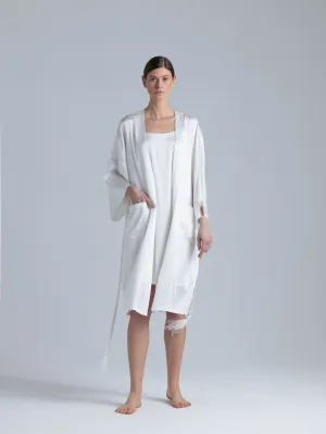 Long Silk Robe and Nightgown Set 'Meteya&Aphrodite' in Milk White