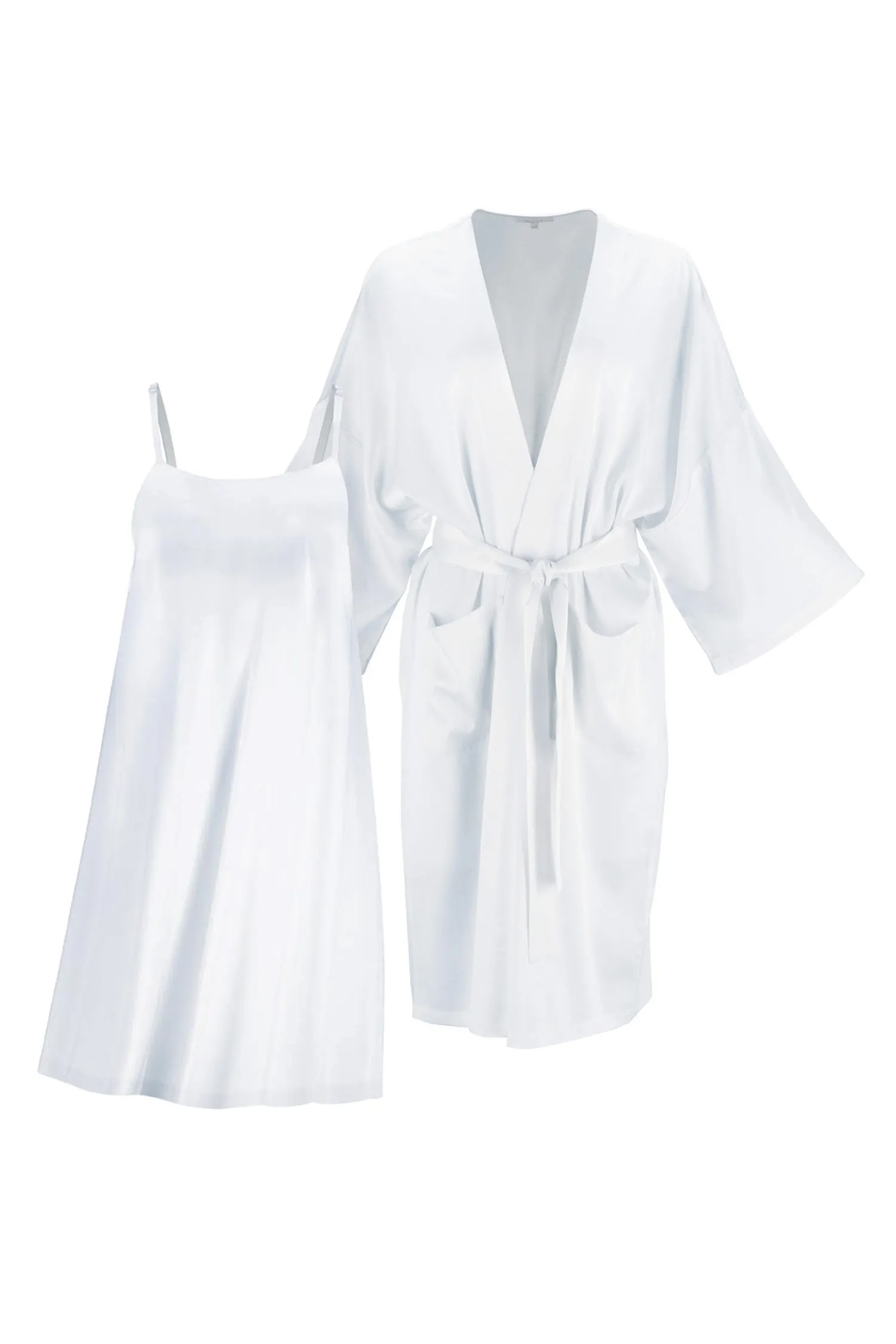 Long Silk Robe and Nightgown Set 'Meteya&Aphrodite' in Milk White