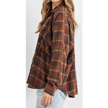 Long Sleeve Plaid Button Down Flannel Collared Shirt