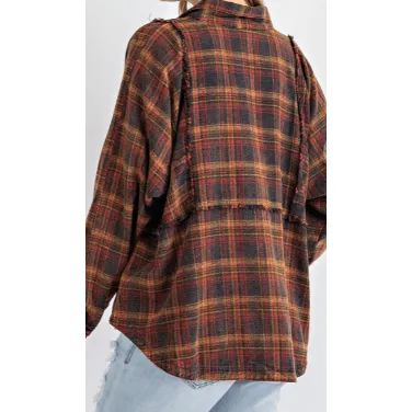 Long Sleeve Plaid Button Down Flannel Collared Shirt