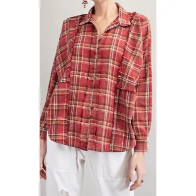 Long Sleeve Plaid Button Down Flannel Collared Shirt