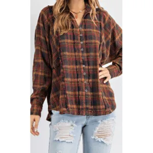 Long Sleeve Plaid Button Down Flannel Collared Shirt