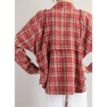 Long Sleeve Plaid Button Down Flannel Collared Shirt