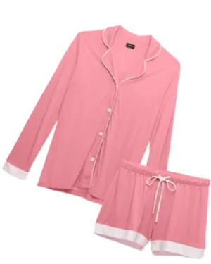 Long-Sleeve Top and Shorts Sleep Set | Quartz Pink / Evening Pink