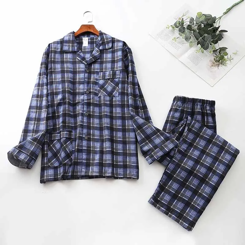 Long-sleeved Plaid Pajama Set