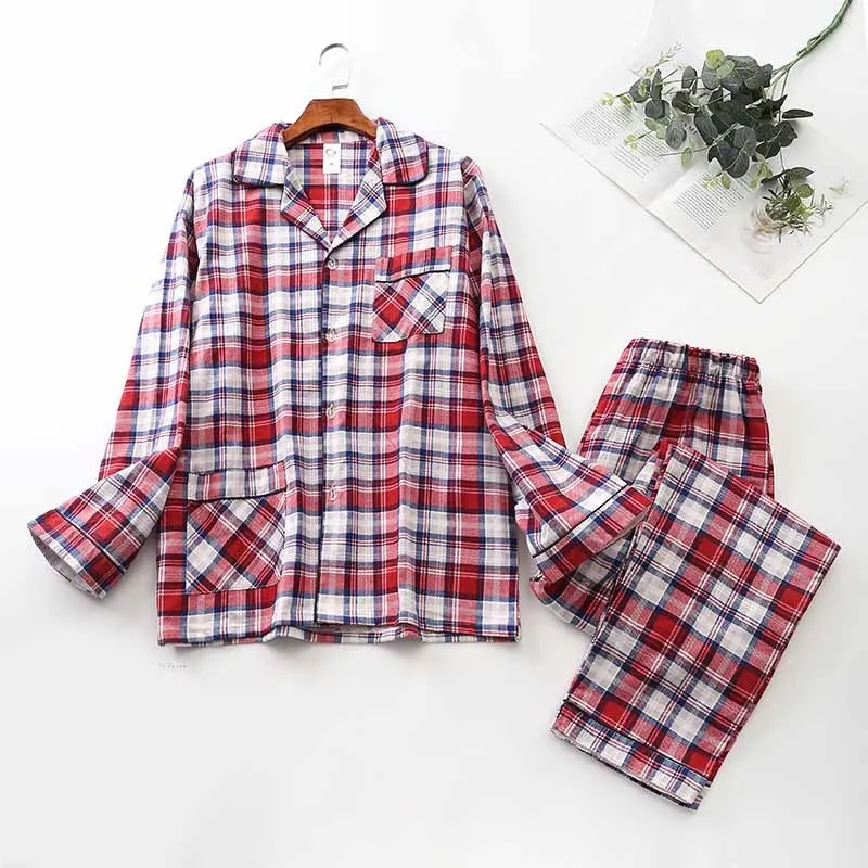 Long-sleeved Plaid Pajama Set