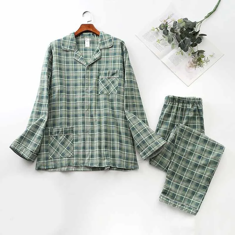 Long-sleeved Plaid Pajama Set