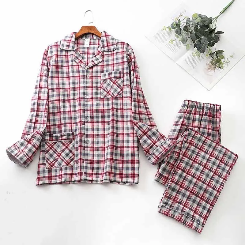 Long-sleeved Plaid Pajama Set