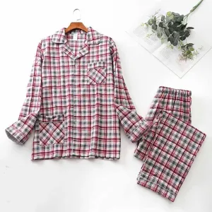 Long-sleeved Plaid Pajama Set