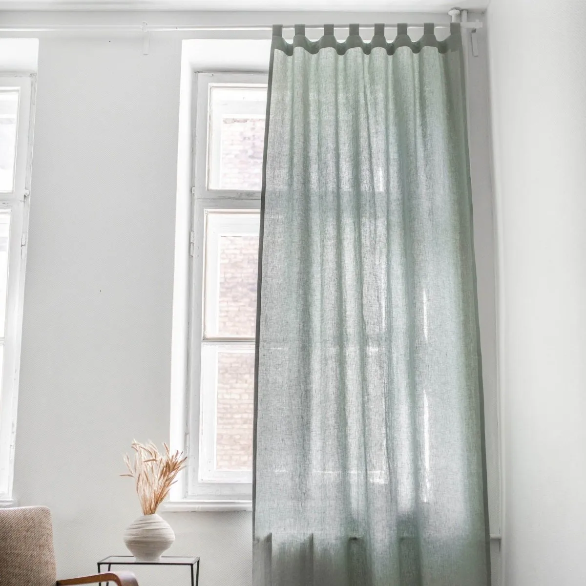 Looped Tab Top 100% Linen Curtain Panel