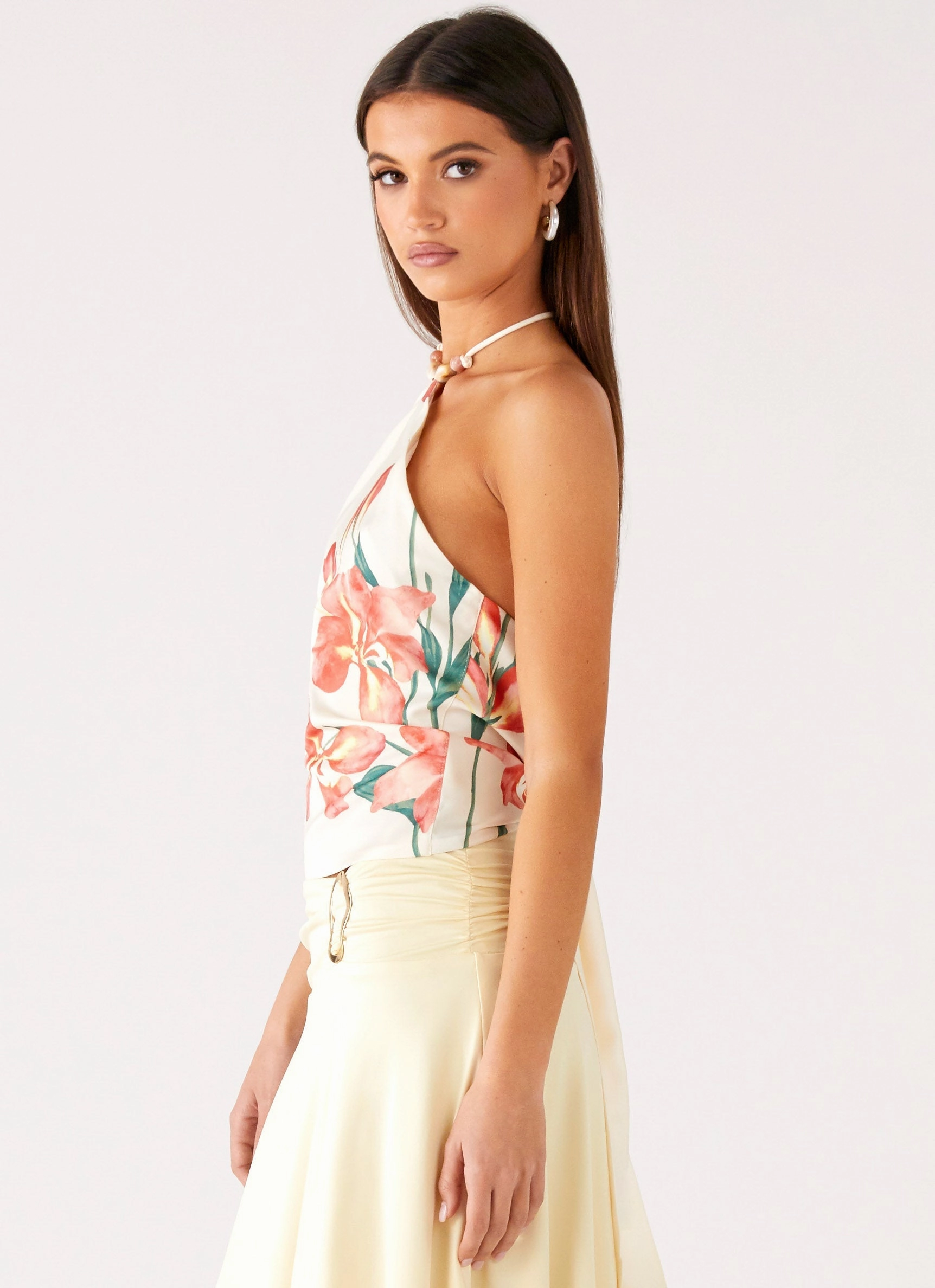 Loreta Beaded Tie Back Top - Siena Floral High Thread Count Cotton