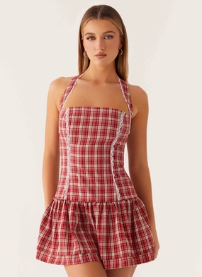 Knit Cool Versatile Layering Lotus Dream Mini Dress - Ruby Check