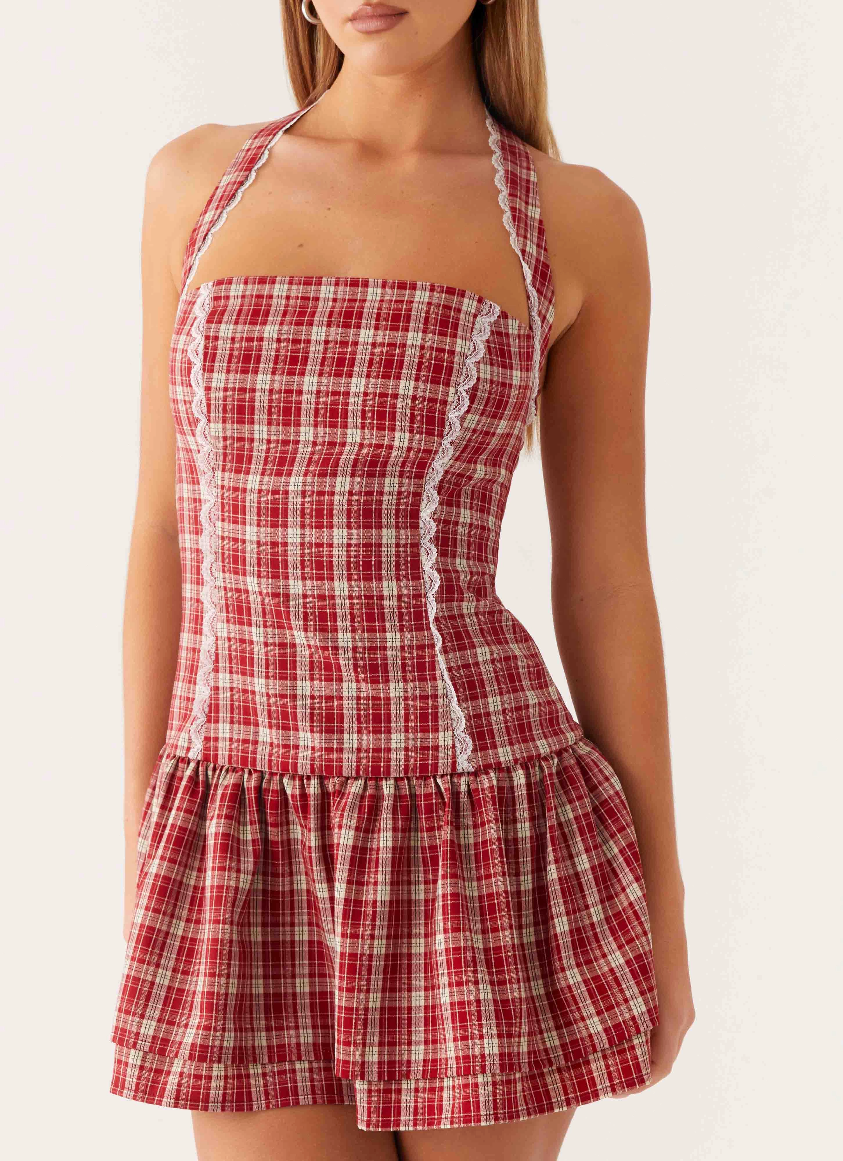 Feel Good Natural Form Lotus Dream Mini Dress - Ruby Check