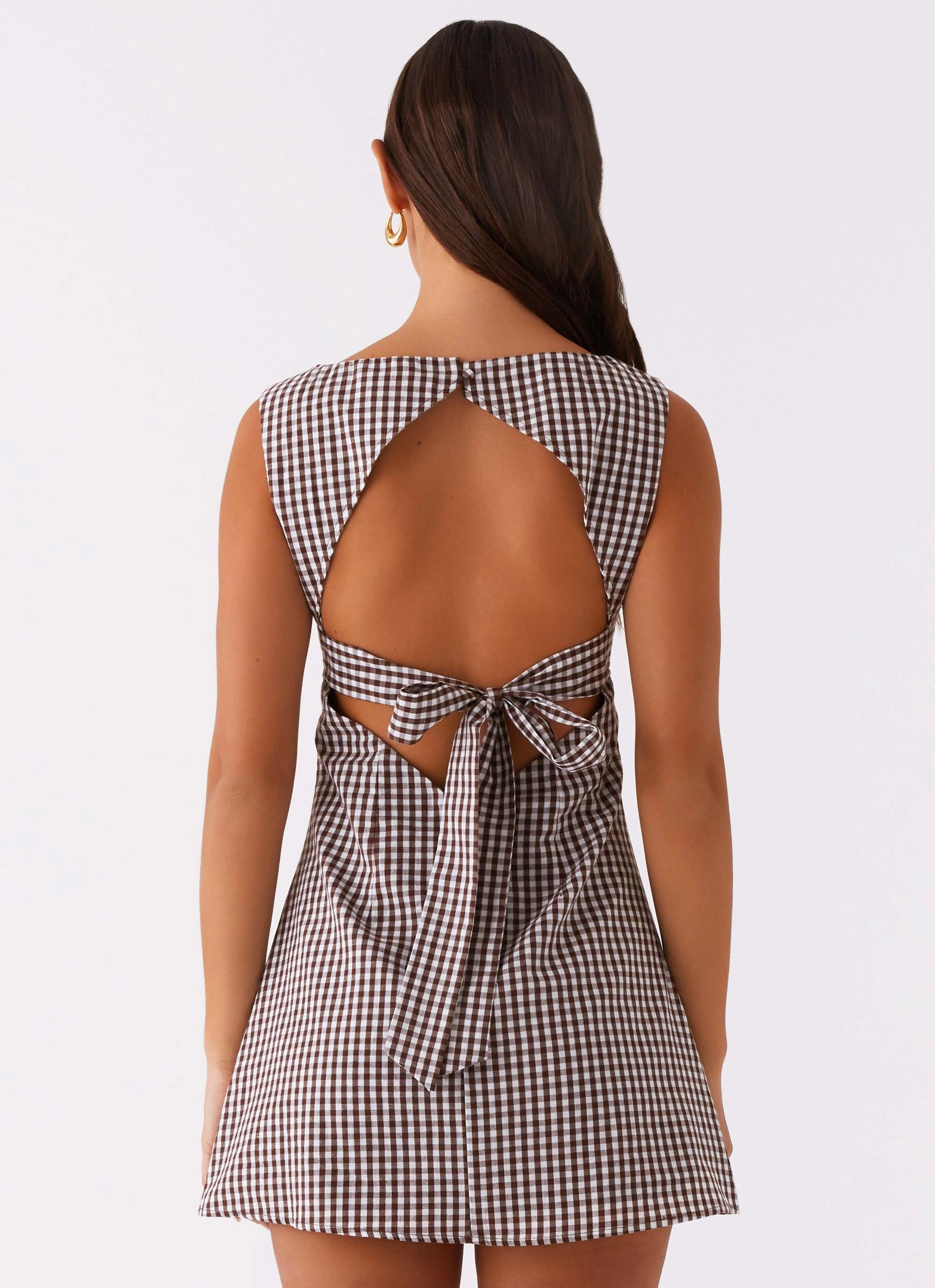 Limited Release Lotus Tie Back Mini Dress - Chocolate Gingham