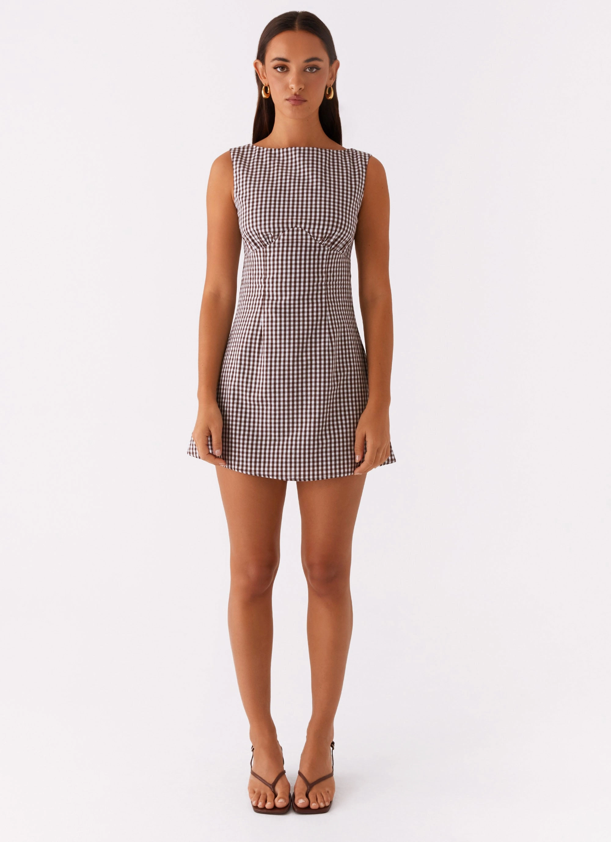 Lotus Tie Back Mini Dress - Chocolate Gingham Polished Style