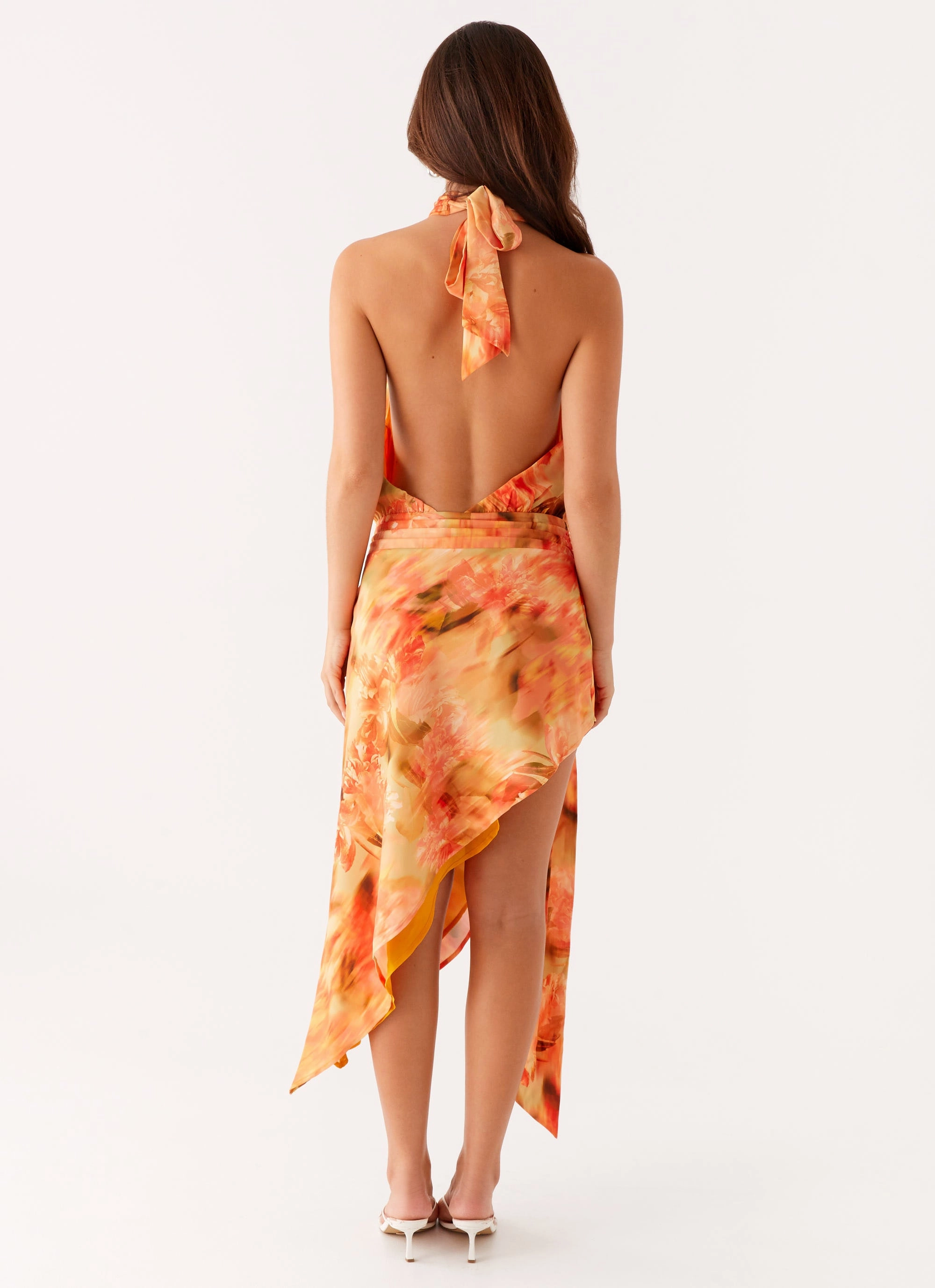Lou Midi Dress - Sunset Floral Bright Bloom Vibrant Edge