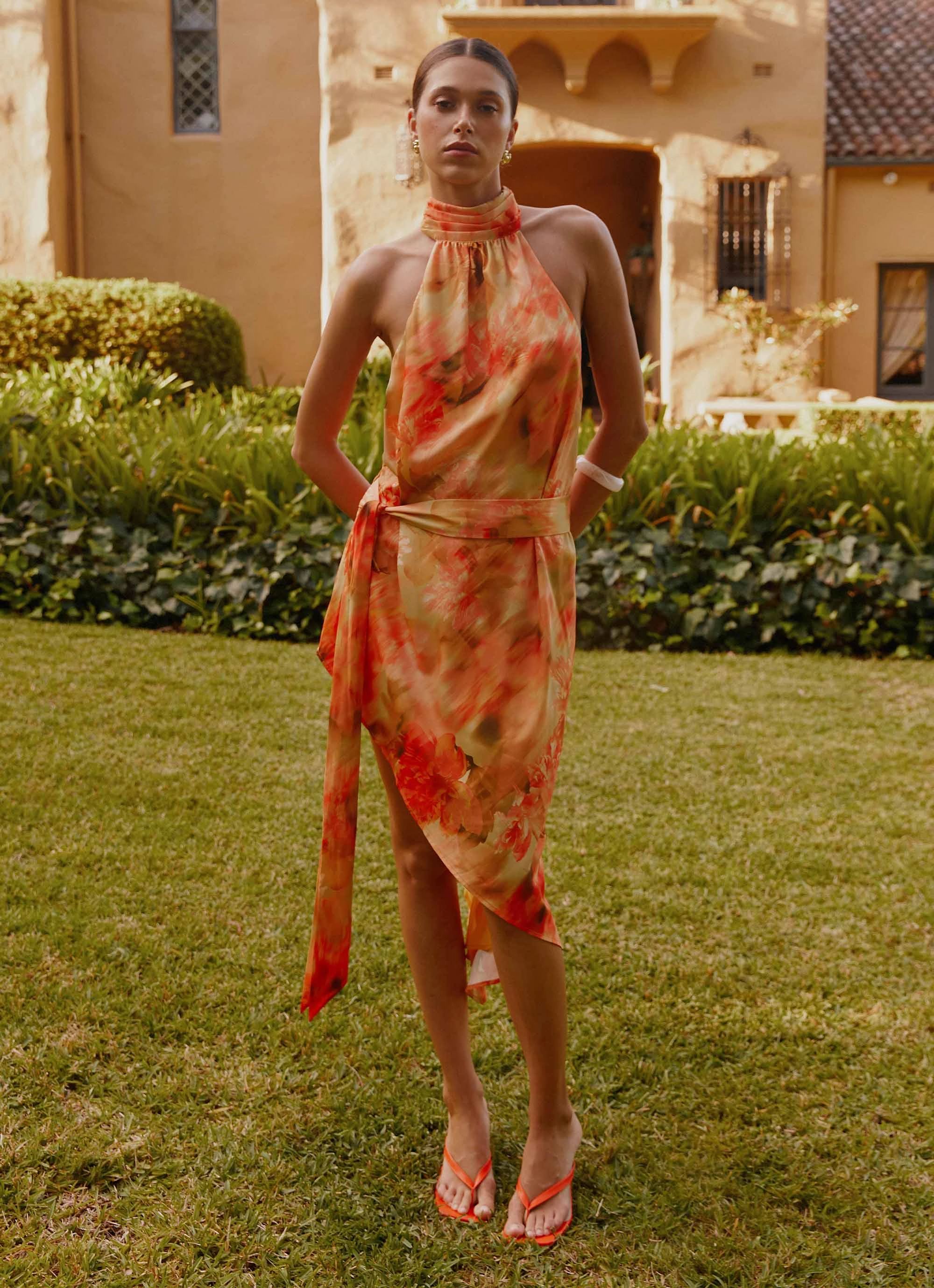 Lou Midi Dress - Sunset Floral Event Perfect Casual Edge