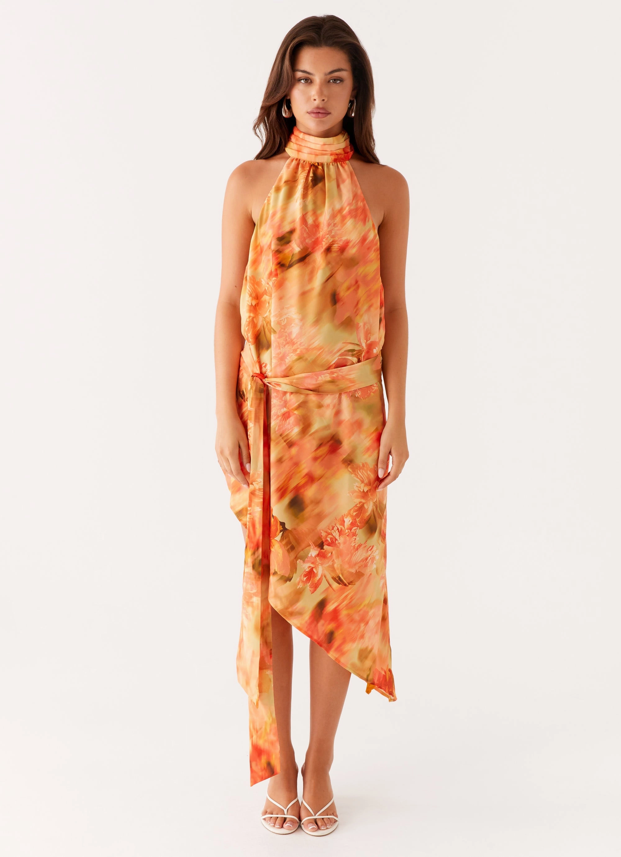 Lou Midi Dress - Sunset Floral Shimmer-Finish Dreamy Motion