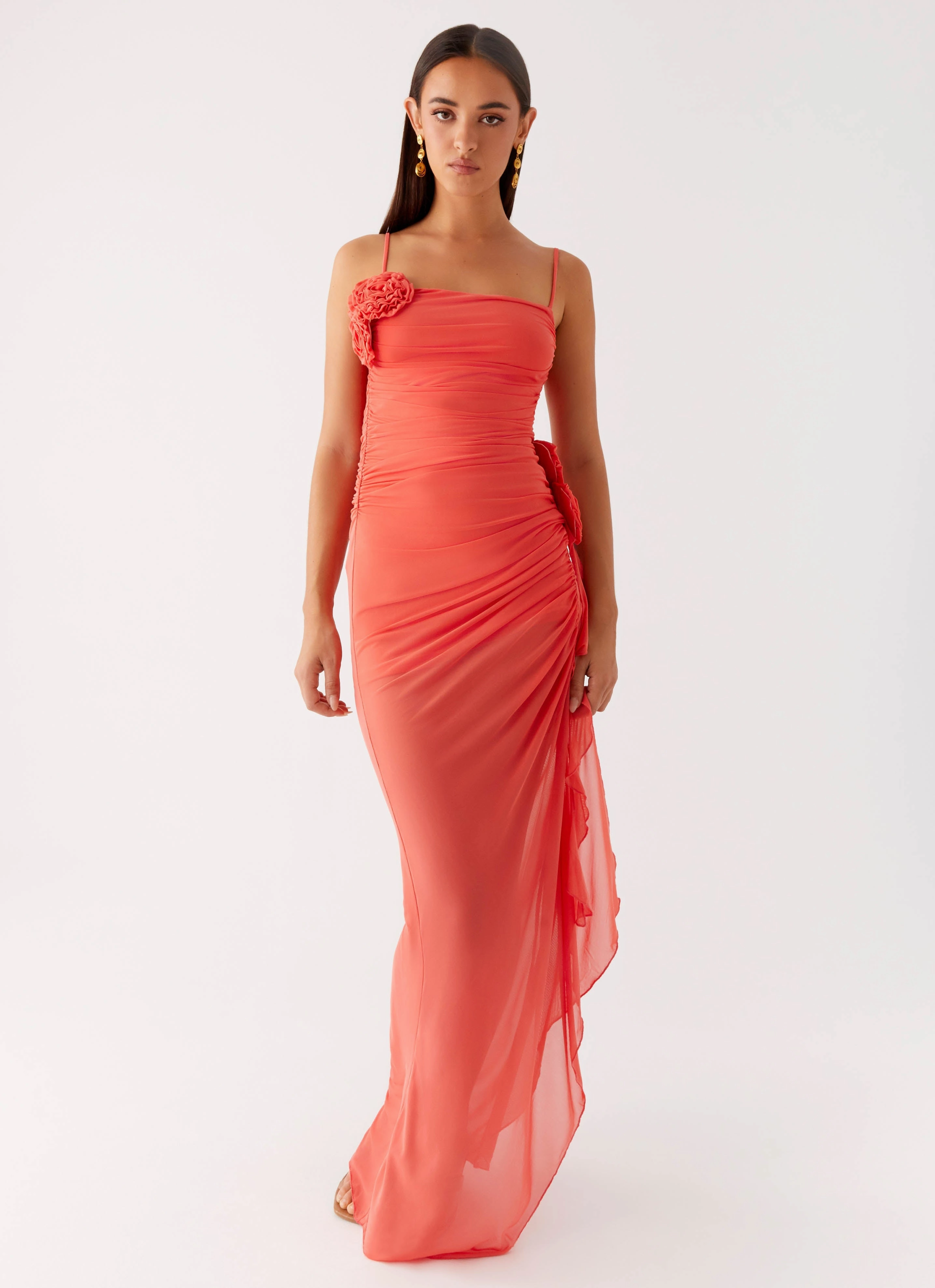Louana Maxi Dress - Coral Easy Wrap Comfortable Waistband
