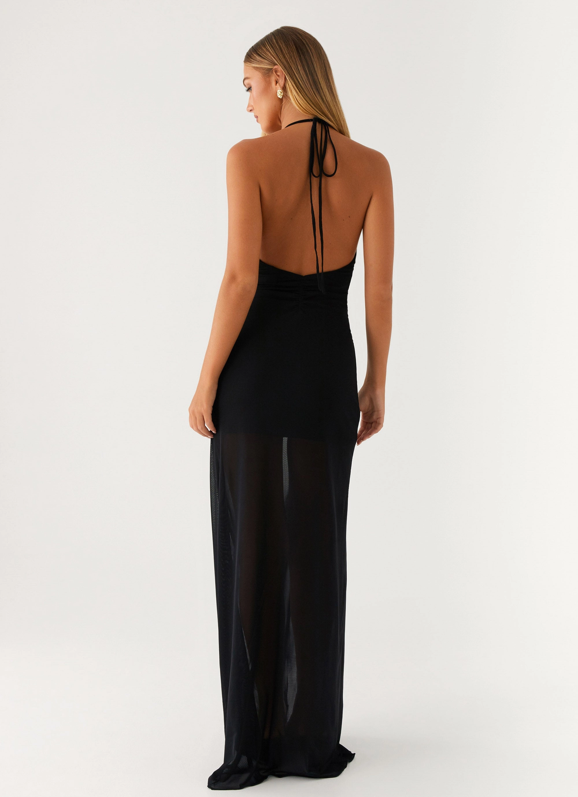 Louvre Maxi Dress - Black Lace Fine Side Ruching