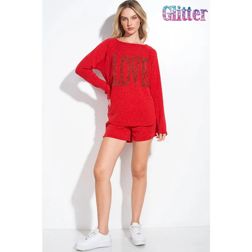 Love Sequin Lounge Set   Red