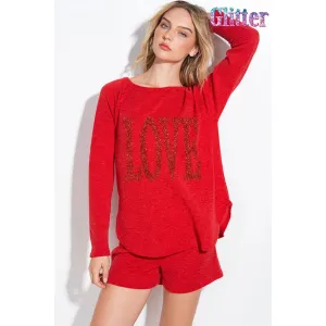 Love Sequin Lounge Set   Red