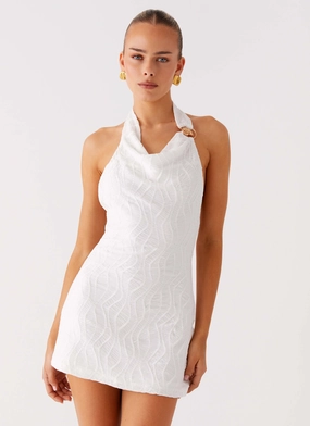 Romantic Style Love Line Halter Mini Dress - White