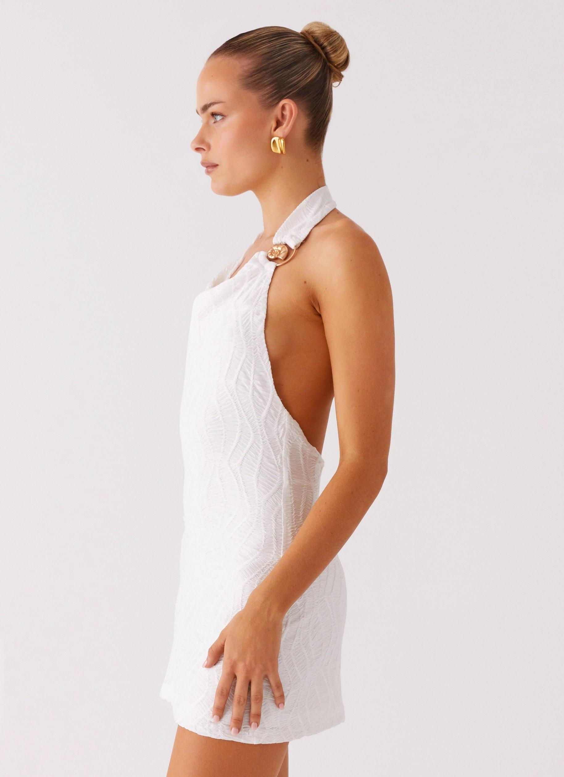 Versatile Touch Love Line Halter Mini Dress - White