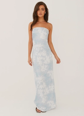 Love Me More Maxi Dress - Blue Blossom Comfy Design Silky Shine
