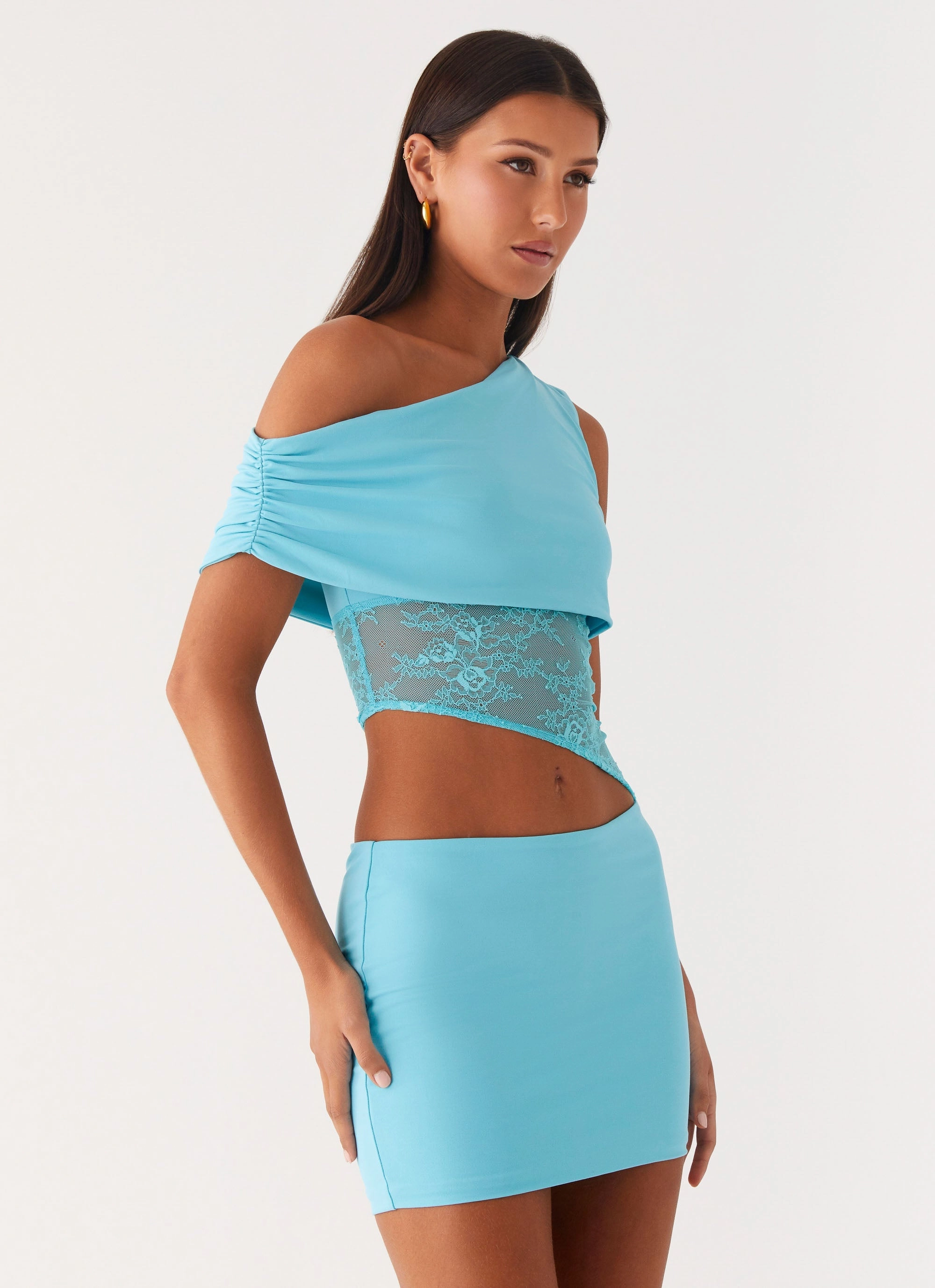 Basic Fashion Smart and Elegant Love Motion Mini Dress - Aqua Blue