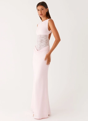 Love Tease Maxi Dress - Baby Pink Stream Cut Panelled-Design