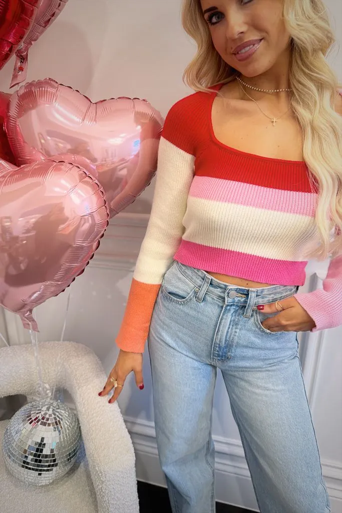 Lover Long Sleeve Color Block Top Flexible Hemline