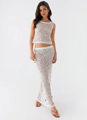 Lovina Shell Knit Maxi Skirt - White Outfit Combo investment piece