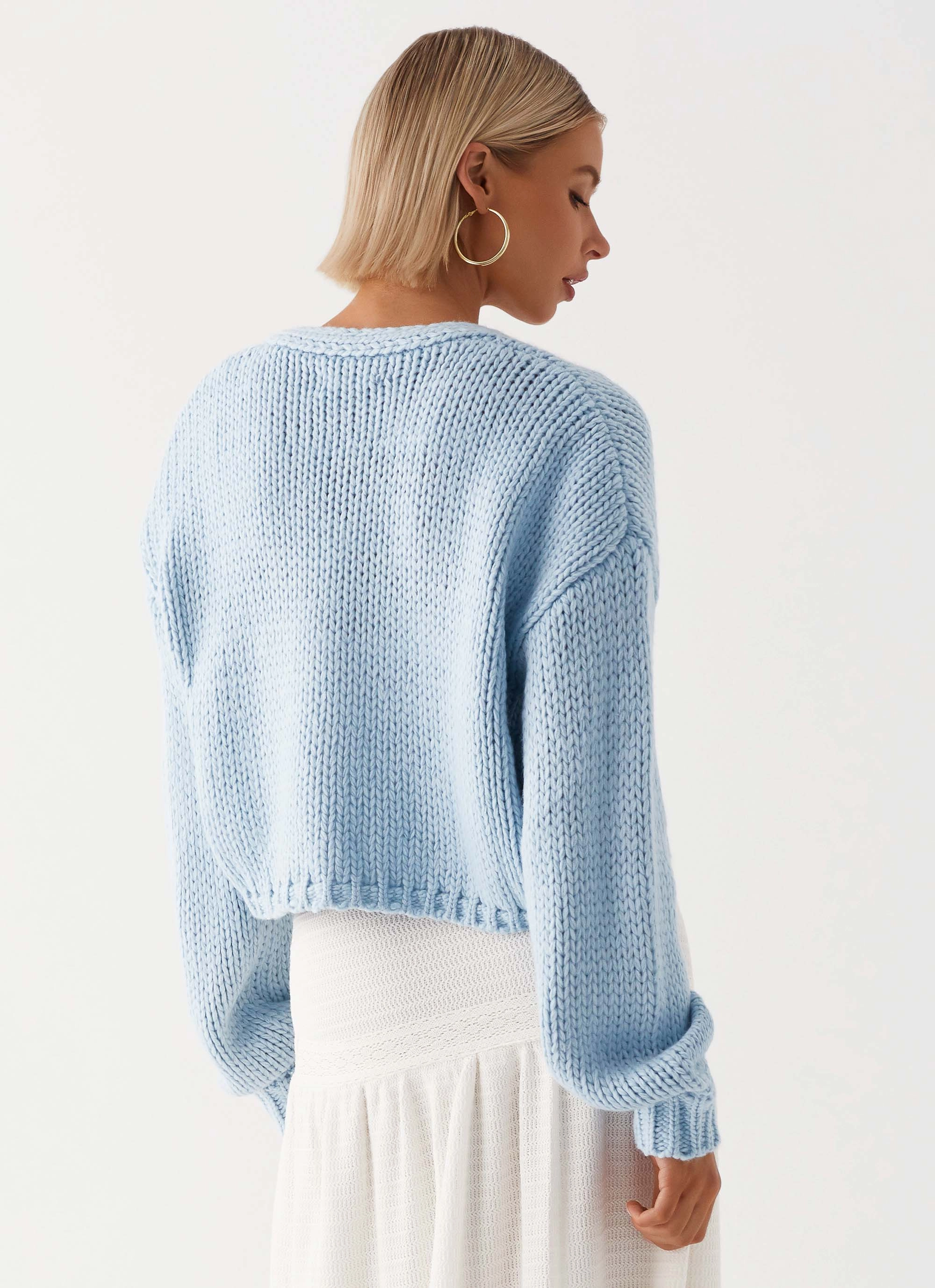 Laser Cut Vents Travel Fit Jasleen Knit Cardigan - Blue