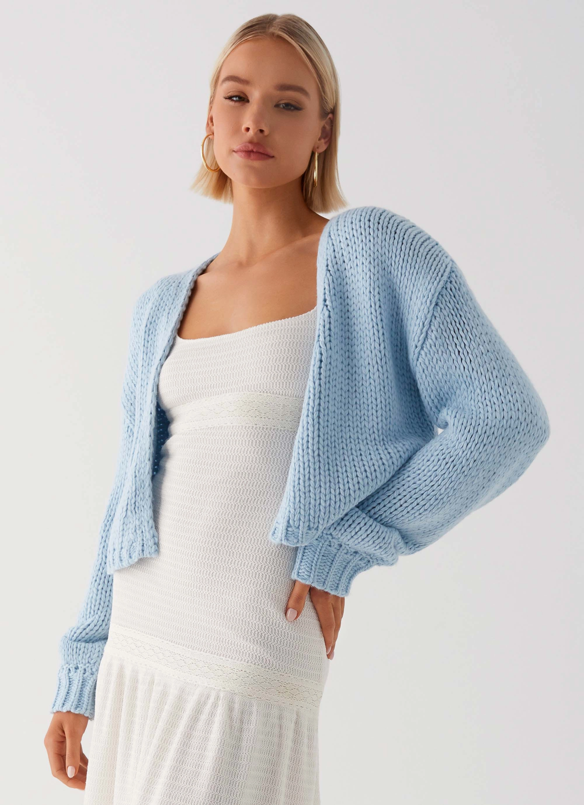 Eco Friendly Material Jasleen Knit Cardigan - Blue